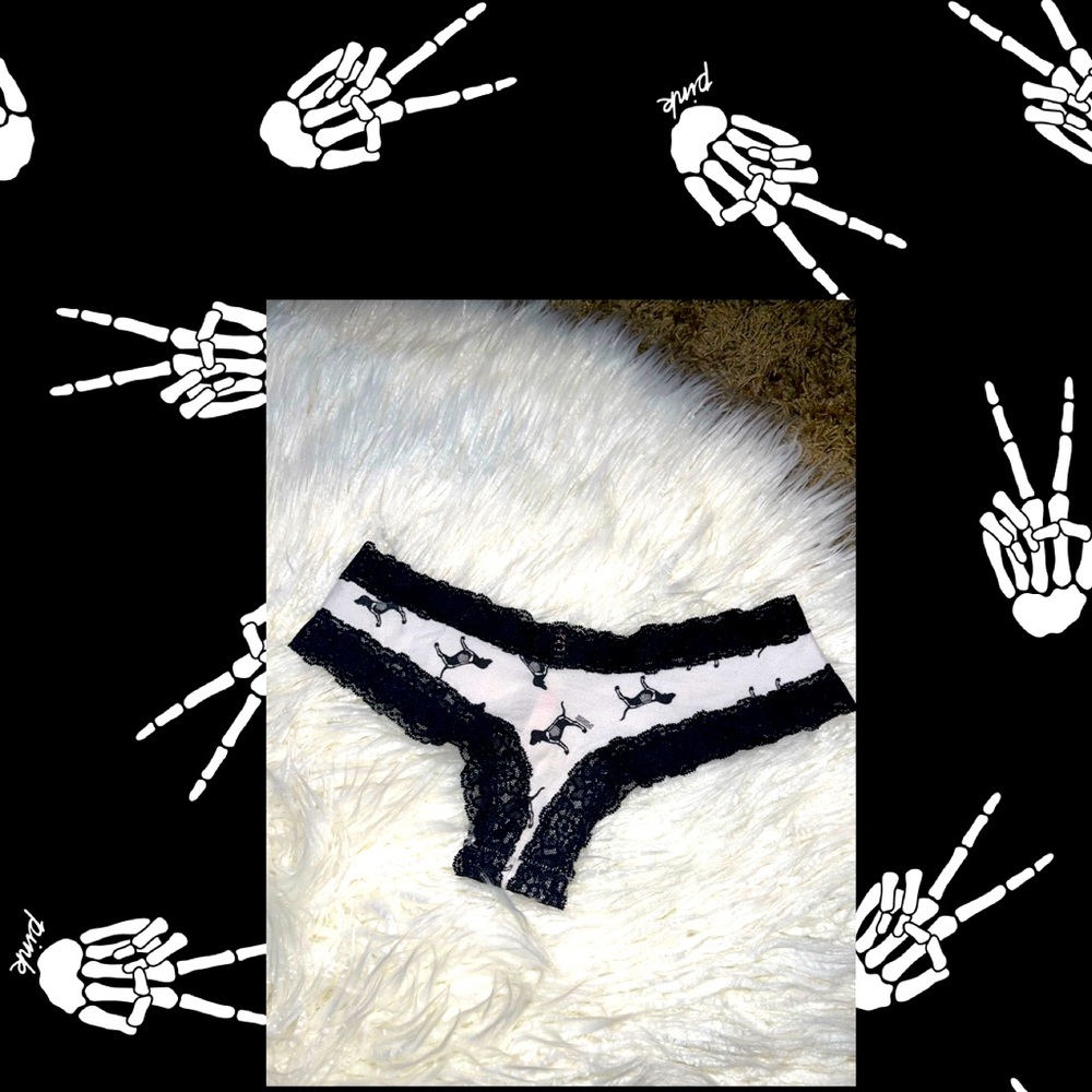 Skeleton PINK Dog ~ cheeky underwear 🖤💀🤍